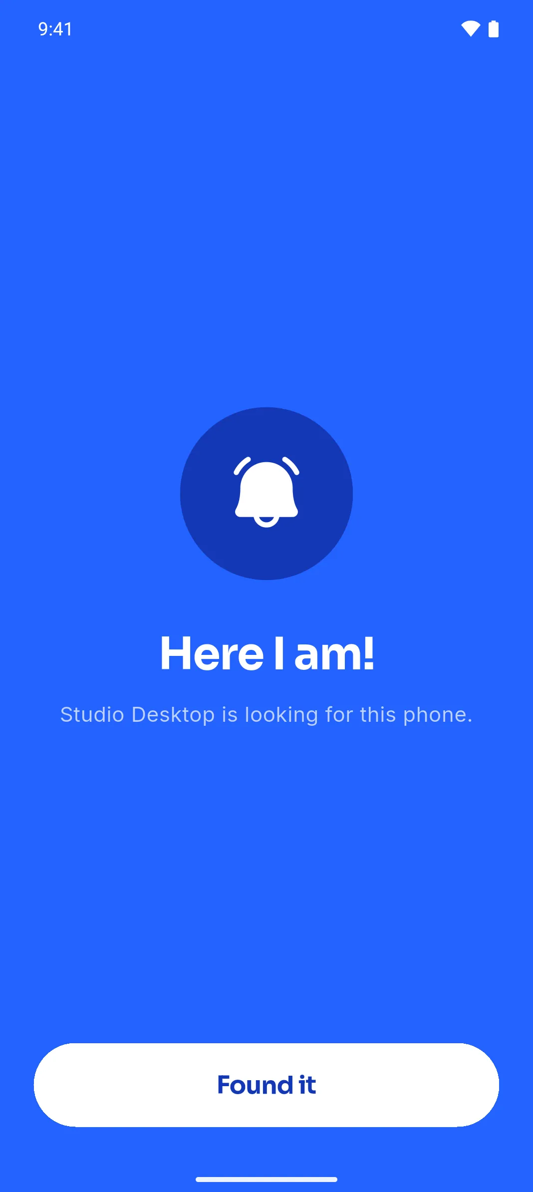 Here I am: Studio Desktop is looking for this phone, with a Found it button